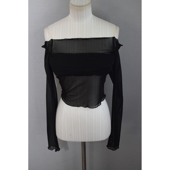 Fashion Nova Tops - Fashion Nova Mesh Top Medium Black Off Shoulder Sheer Gothic Club Womens New